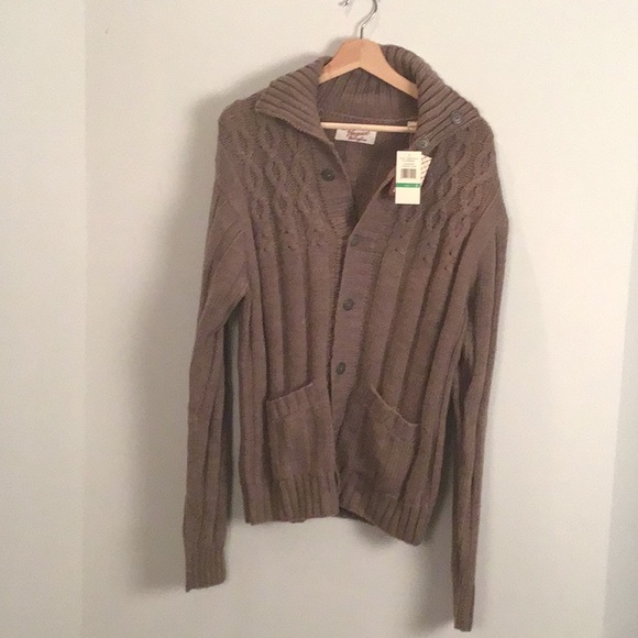 NWT Original Penguin cable knit cardigan sweater. Tan color. Size L - Picture 5 of 10